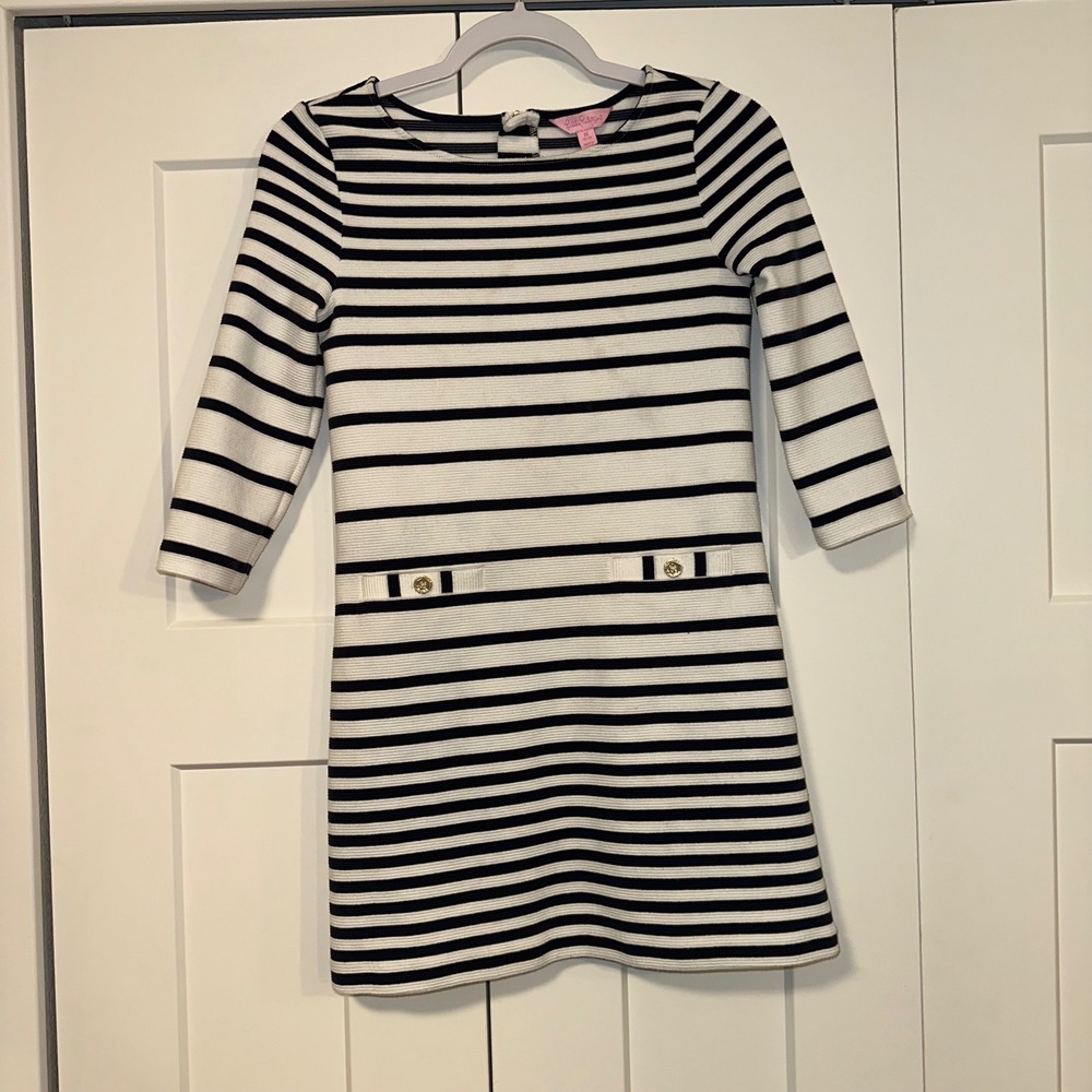 Lilly Pulitzer Charlene Striped Knit Dress Gold Button Detail Girls‎ Size XL